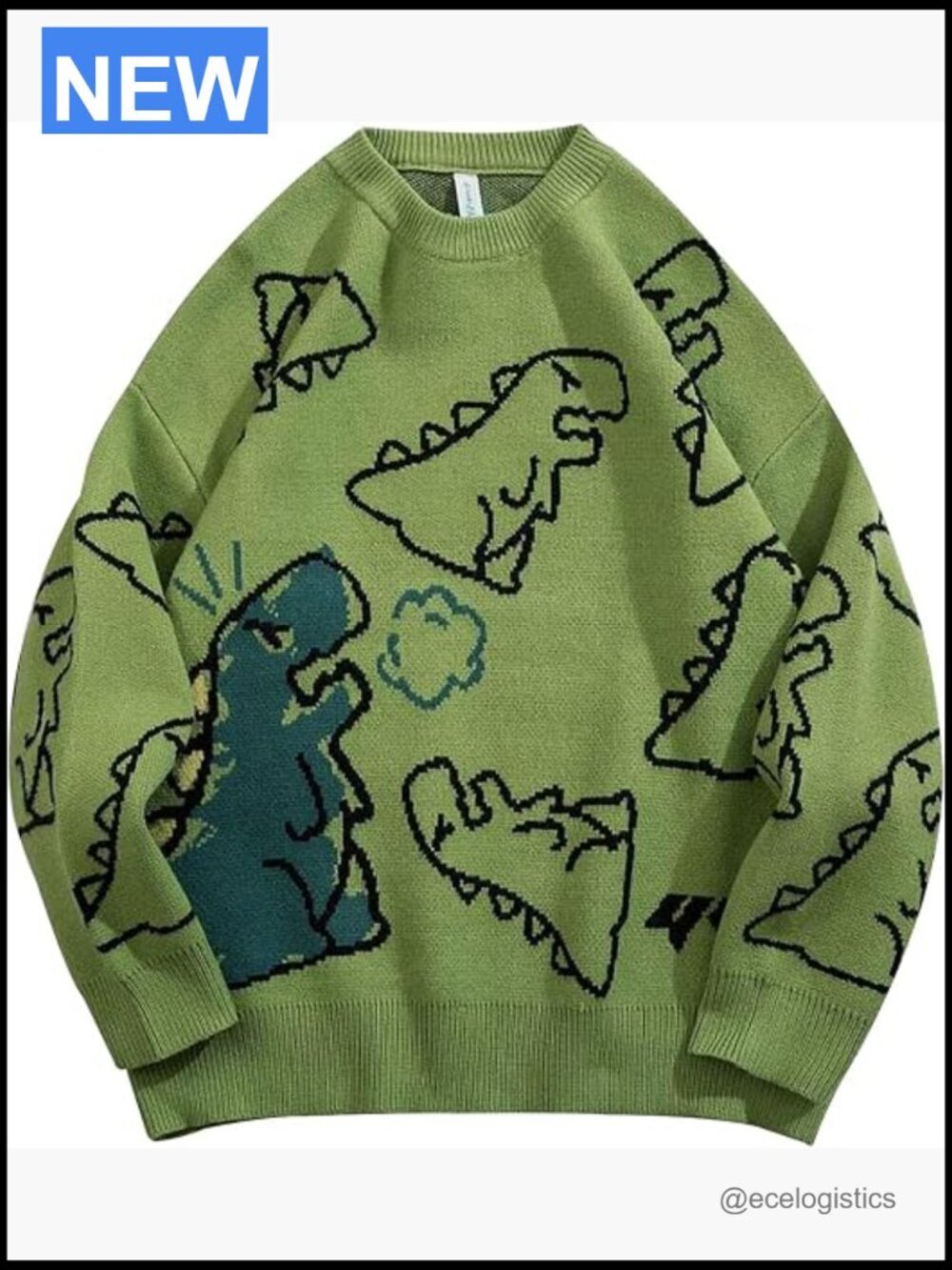 Oversized Cute Dinosaur Graphic Knit Sweater Y2K Streetwear Pullover